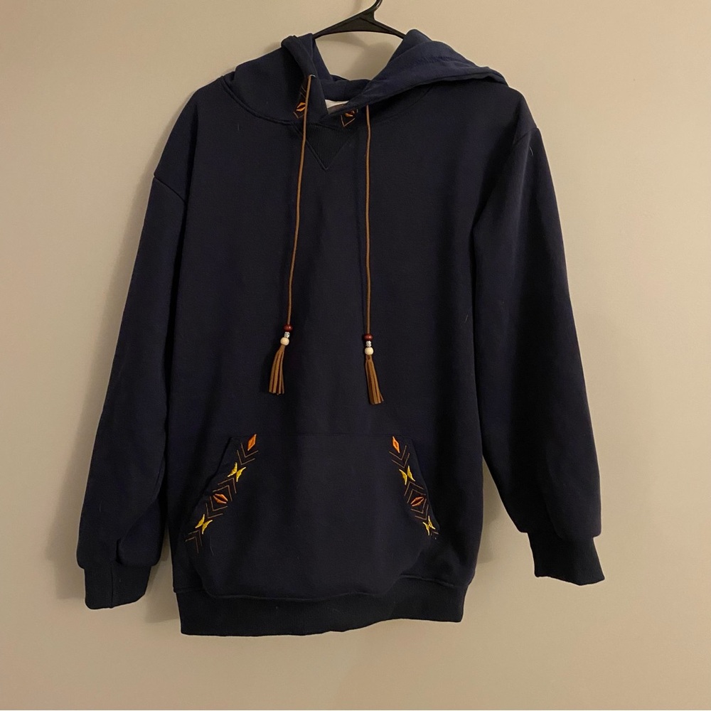 Navy Blue Sweater with Embroidered Accents